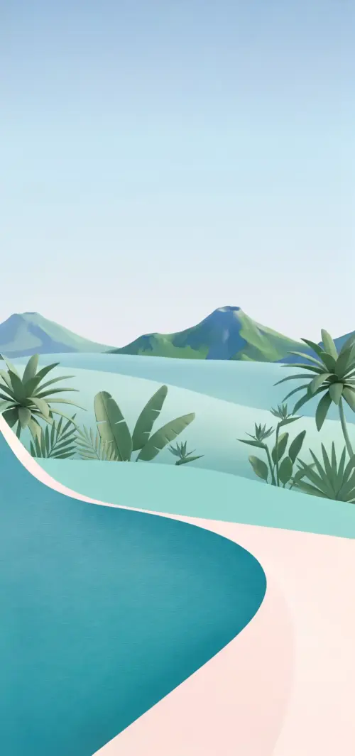 Illustration paysage tropical minimaliste wallpaper HD 4K for phone