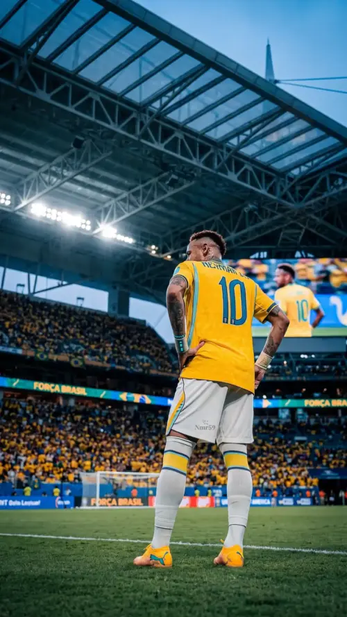 Neymar Jr from behind, wearing the Brazil jersey