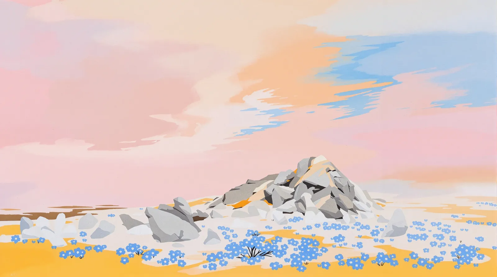 Paysage coloré illustré aux fleurs bleues fonds d’écran HD 4K pour ordinateur