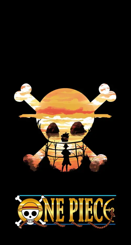 One Piece logo on a black background wallpaper HD 4K for phone
