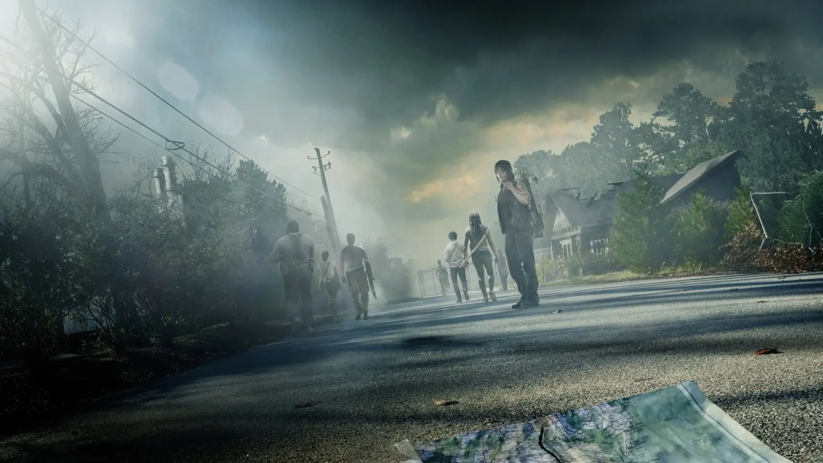 Les survivants de The Walking Dead sur une route déserte fonds d’écran HD 4K pour ordinateur
