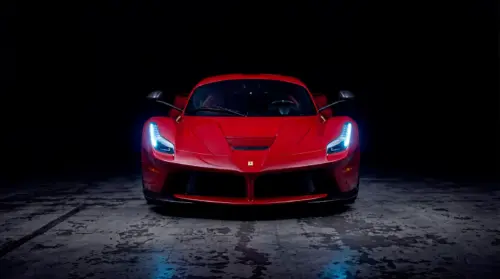 Red Ferrari LaFerrari, front view, dark background