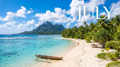 Tropical beach landscape in July wallpaper HD 4K for desktop