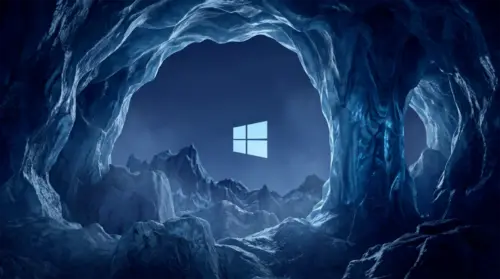 Windows logo in an ice cave wallpaper HD 4K for desktop