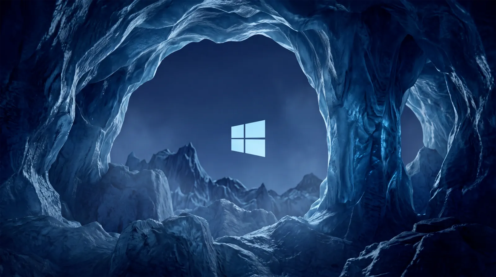 Windows logo in an ice cave wallpaper HD 4K for desktop