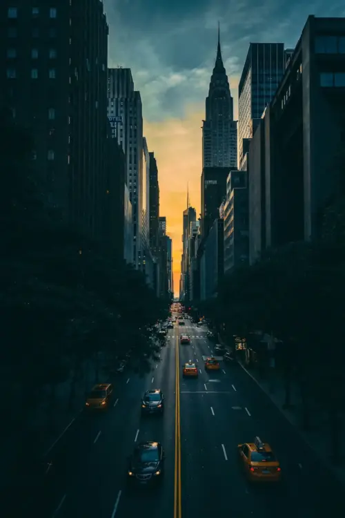 New York street at sunset