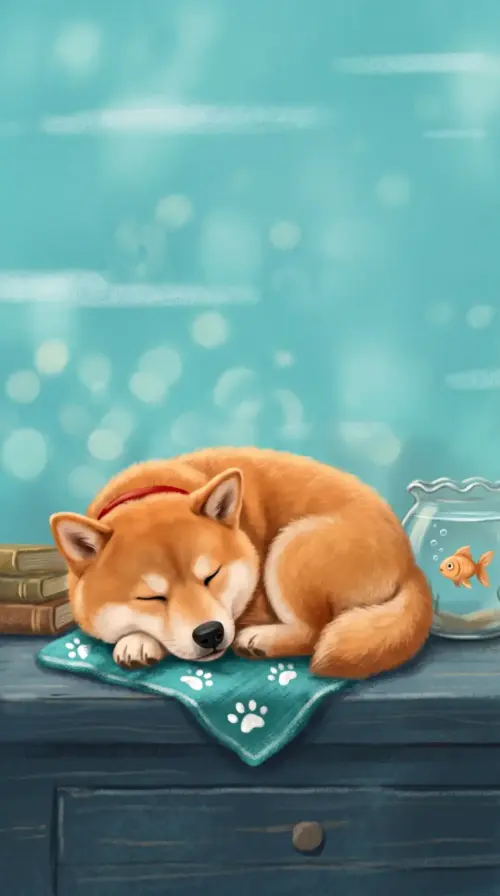 Illustration Shiba Inu endormi sur une couverture fonds d’écran HD 4K pour téléphone
