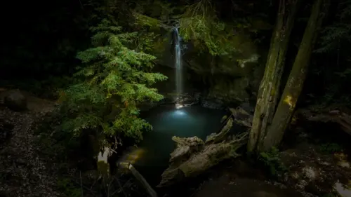Secret waterfall in the heart of the forest wallpaper HD 4K for desktop