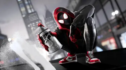 Spider-Man Miles Morales with a spray paint can