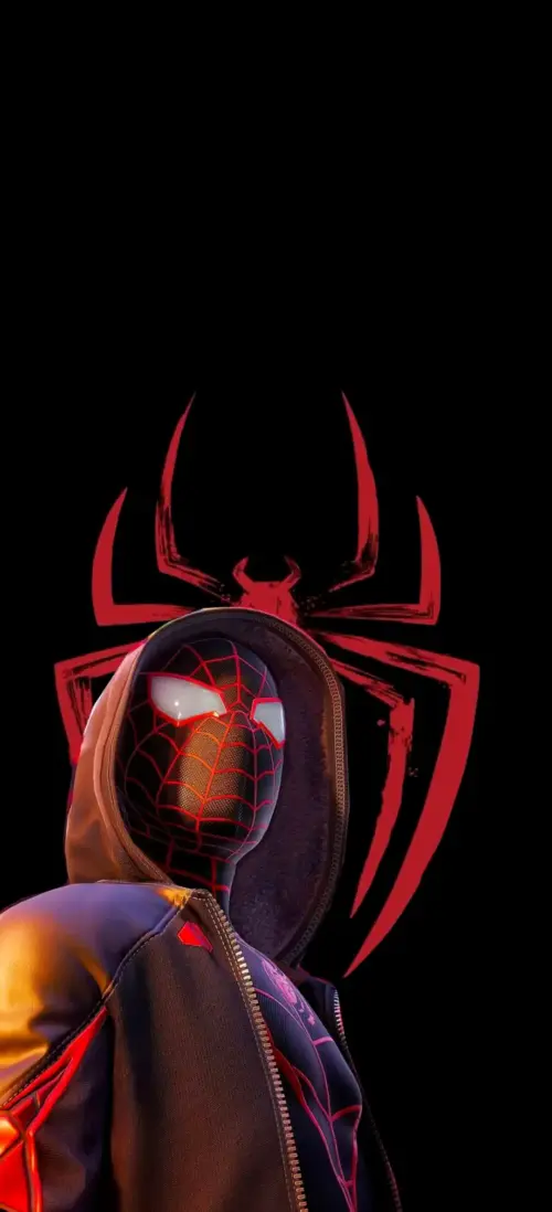 Minimalist Miles Morales Spider-Man with a black background wallpaper HD 4K for phone
