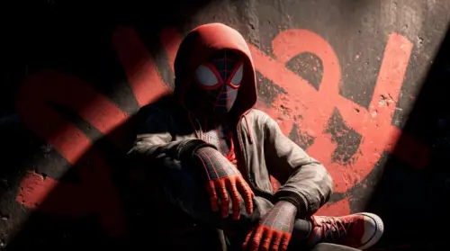 Spider-Man Miles Morales in a red and black suit wallpaper HD 4K for desktop