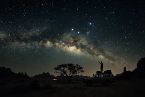 Milky Way over a desert landscape wallpaper HD 4K for desktop