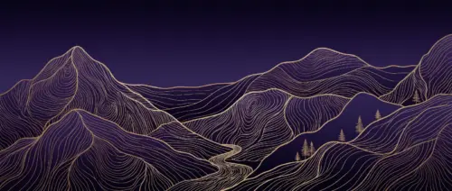 Purple background with abstract mountains and gold lines wallpaper HD 4K for desktop