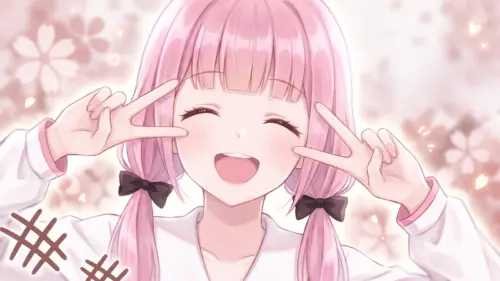 Fille anime aux cheveux roses souriante fonds d’écran HD 4K pour ordinateur