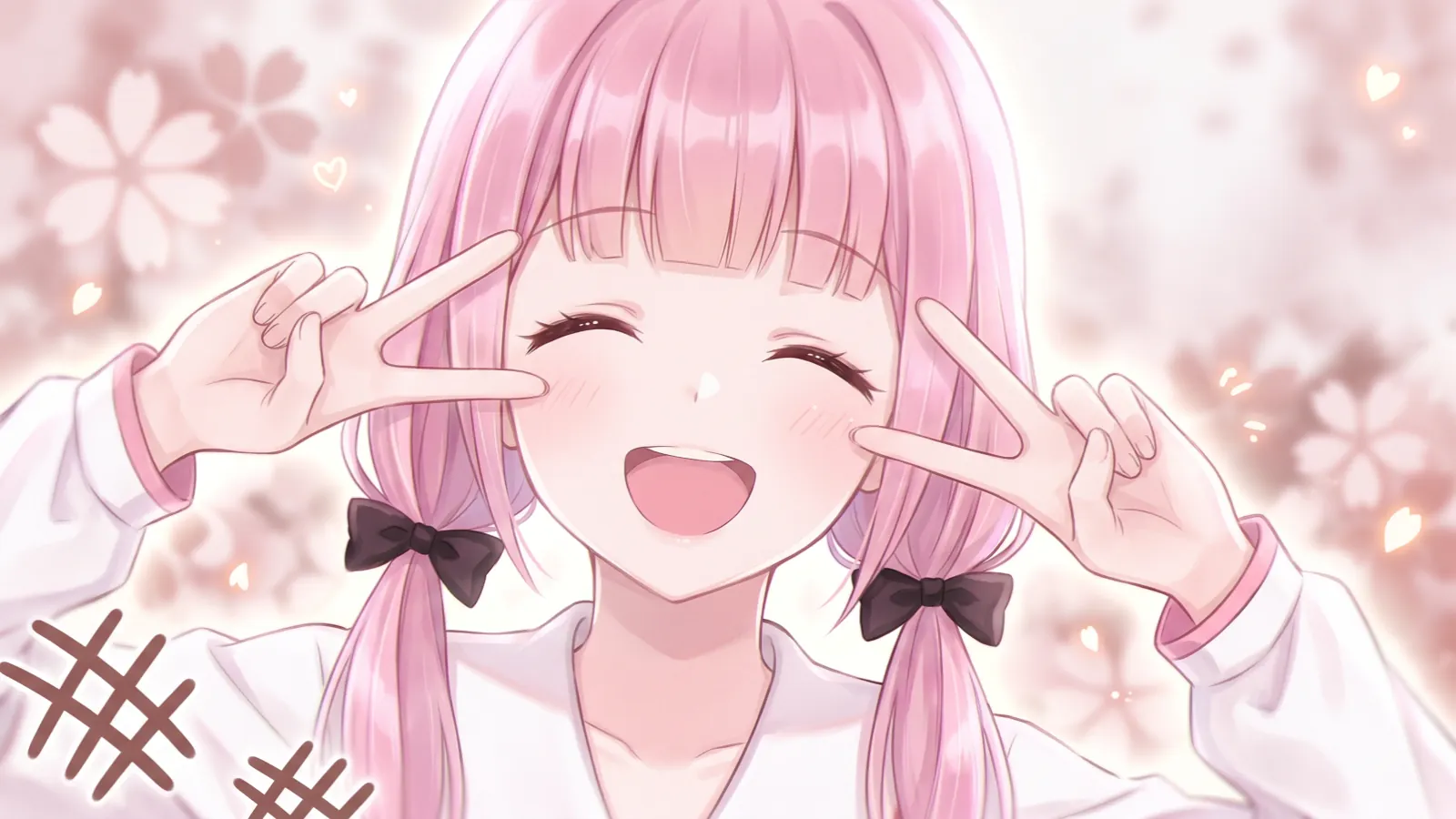 Fille anime aux cheveux roses souriante fonds d’écran HD 4K pour ordinateur