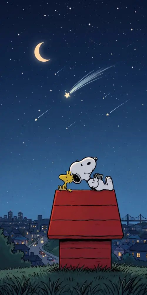 Illustration of Snoopy under the stars wallpaper HD 4K for phone