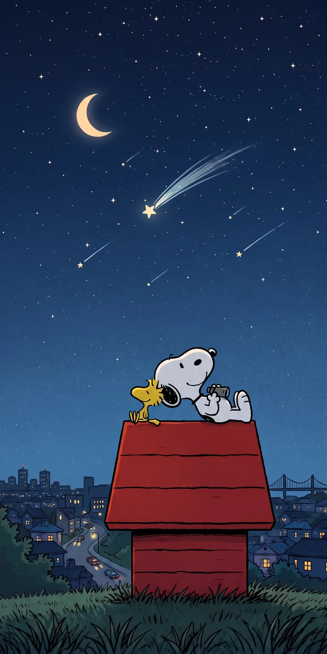 Illustration of Snoopy under the stars wallpaper HD 4K for phone
