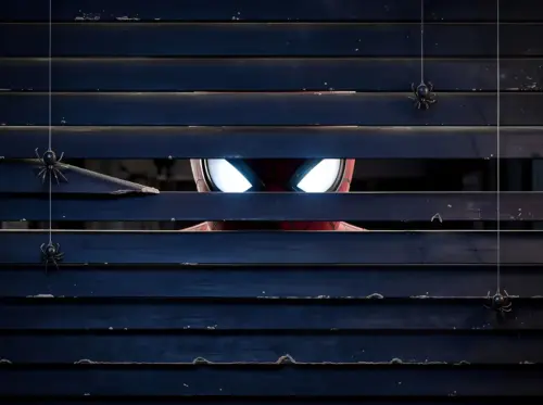 Spider-Man background behind blinds wallpaper HD 4K for desktop