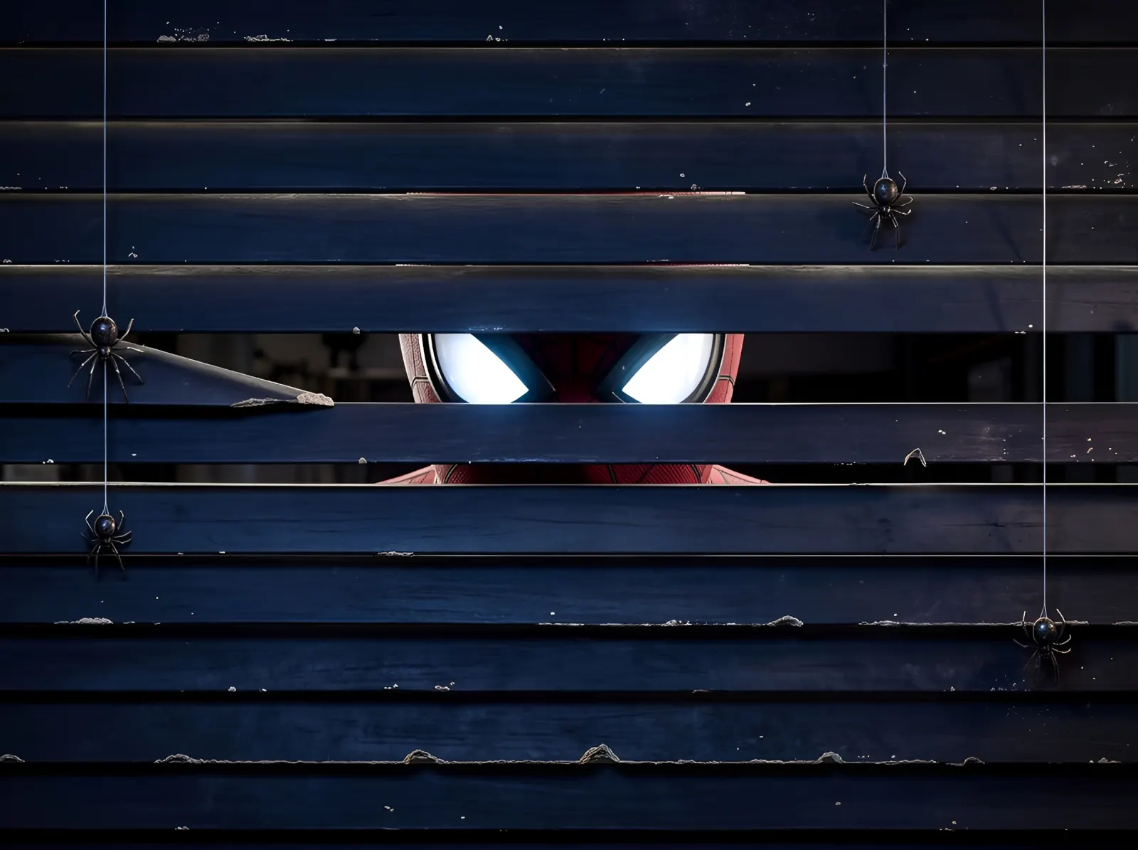Spider-Man background behind blinds wallpaper HD 4K for desktop