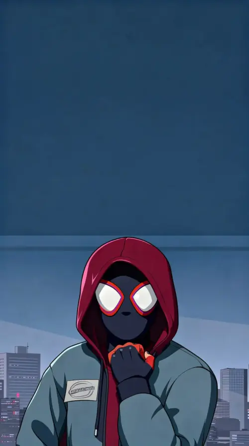 Illustration of Spider-Man in a red hoodie in the city wallpaper HD 4K for phone