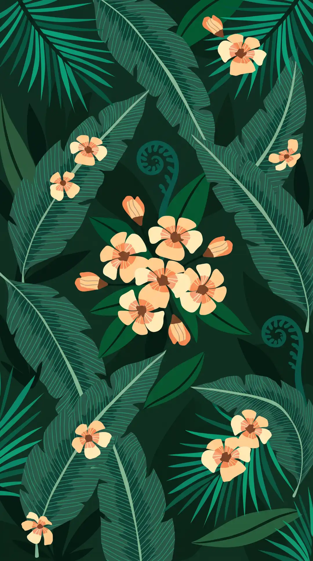 Tropical foliage and illustrated flowers wallpaper HD 4K for phone